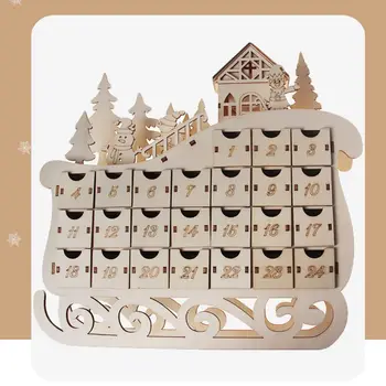 

Sleigh Wooden Advent Calendar Countdown Christmas Decor 24 Drawer with LED Light