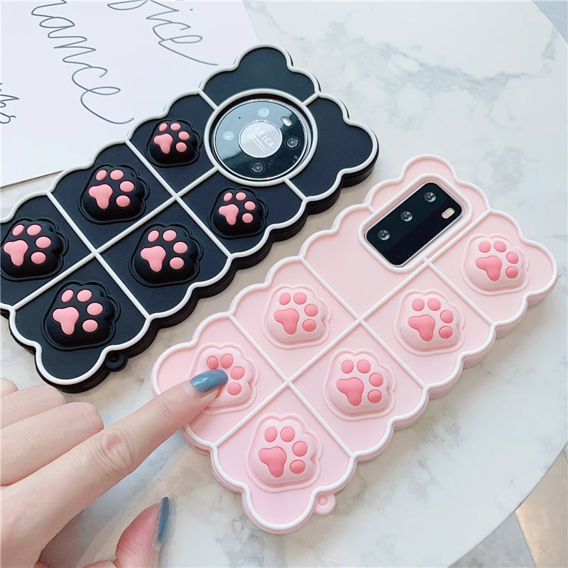 Cat Claw Relive Stress Silicon Case For Samsung S21+ S20 S10 S9 Note 20 10 9 A32 12 52 A72 50 A51 A71 A31 A02S Push Bubble Cover