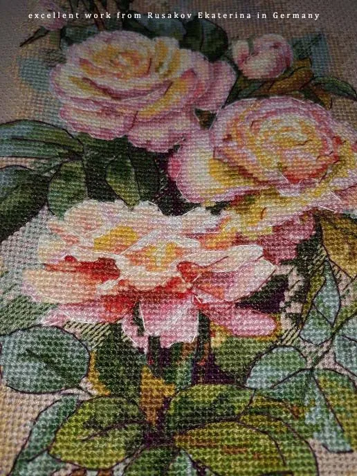 Counted Cross Stitch Kit Vintage Roses Retro Nostalgic Pink Rose 