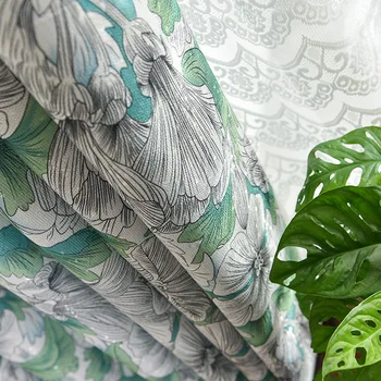 

Factory Direct Curtain Cloth Modern Idyllic American Country Curtains for Living Room Bedroom Black Silk Print Curtain Fabric