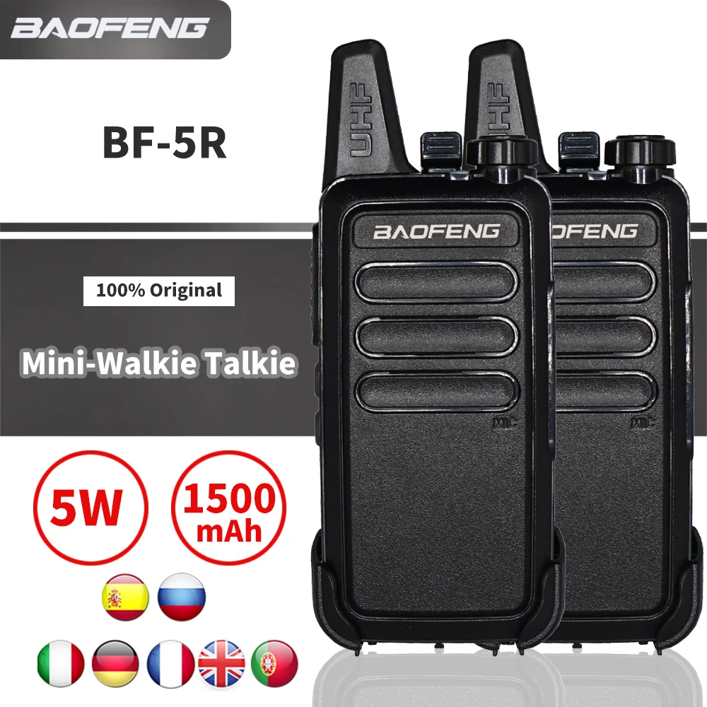 2 uds $TERM impacto Baofeng BF-R5 banda UHF Mini Walkie Talkie bf-888s de mano Radio de dos vías BF R5 portátil de carga USB Radio caza senderismo