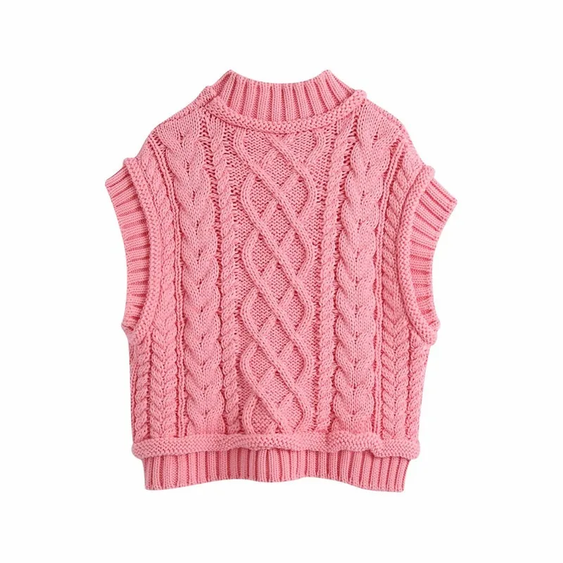 Autumn 2020 new ladies casual turtleneck sweater pink knitted pullover vest chic sleeveless sweater girl cute knitted pullover
