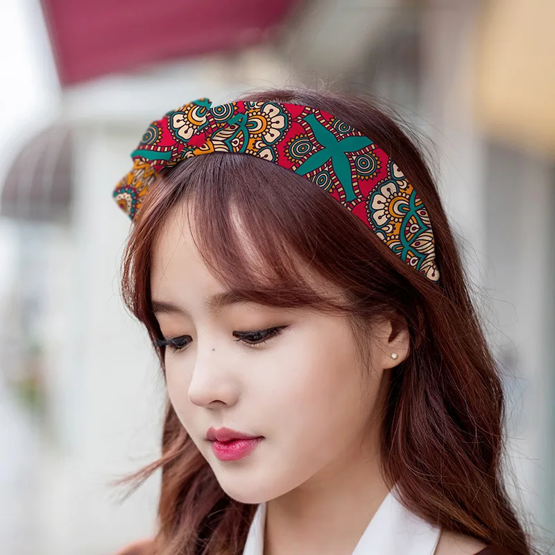 Ceny Kobiety Hairbands Floral wydrukowano szeroki łuk opaski do włosów czeski opaska na głowę akcesoria do włosów wysokiej jakości