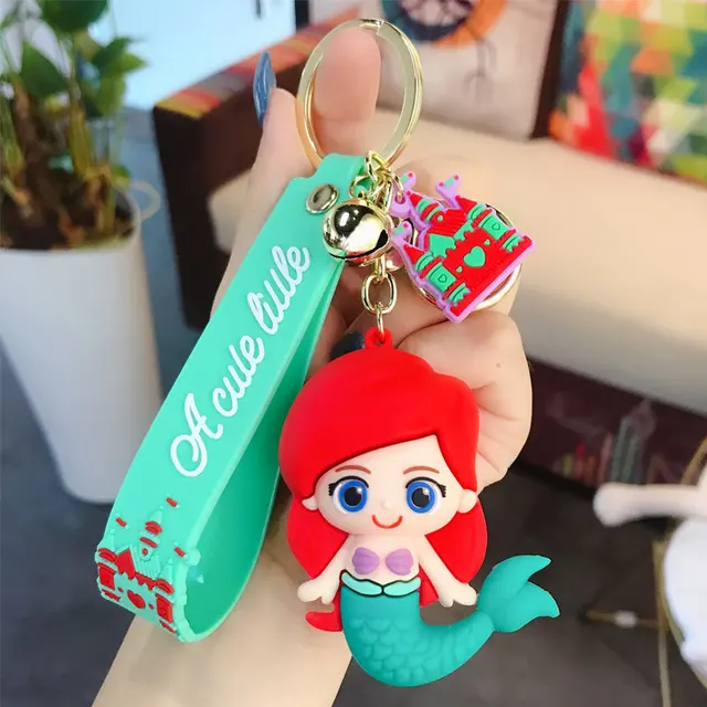 Disney Princess Keychain Cinderella Snow White Belle Mermaid Alice Figures Cute Cartoon Car Bag Key Ring For Bag Pendant 5