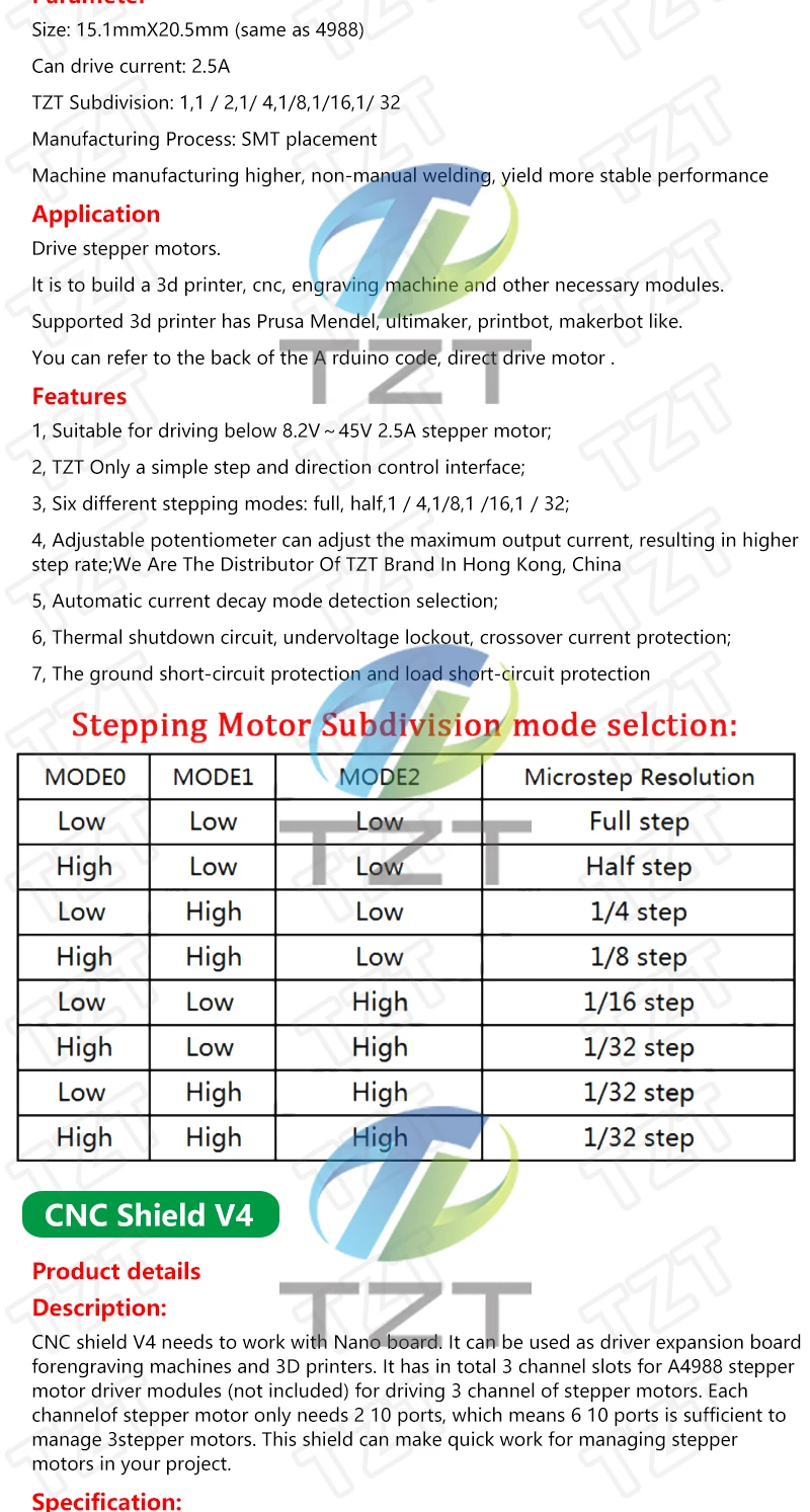 TZT 1SET Nano 3.0 + 3DV4 CNC Shield V4 + 3 Stück DRV8825 oder A4988 Reprap Schrittmotortreiber-Set für Arduino – Detail 2