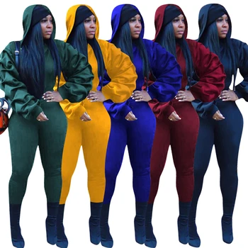 

Women Set Club Outfits Hooded Full Lantern Sleeve Two Piece Set Top And Pants Suit Solid Casual Fitness Tracksuit Women Outfits
