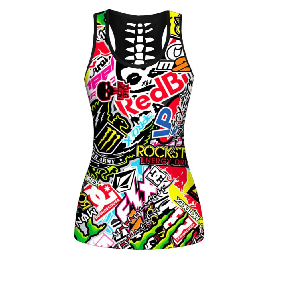 New Fitness Sleeveless Blue Sport Summer Tops 5 Patterns Words Running