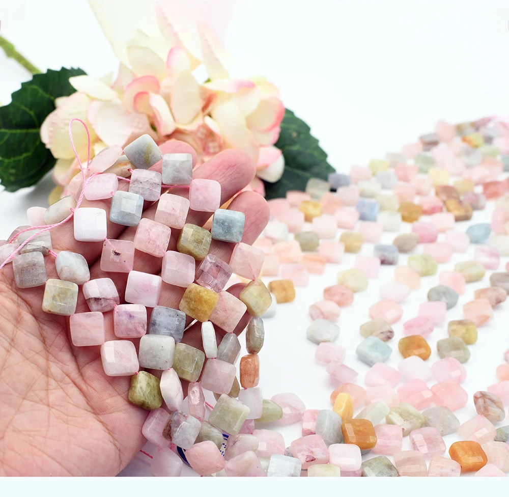 1 strand  colorful morganite Stone Beads Faceted rhombusLoose Beads 15 Inch