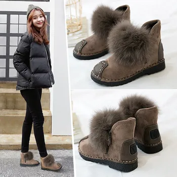 

Hot sale Women winter natural real fox fur snow boots fashion boots for women high quality genuine cow leather Ankle boots 35-40
