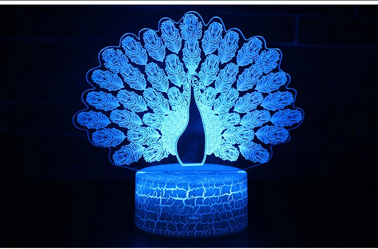 Small Night Lights 3D Peacock Led Colors Changing Acrylic Table Lamp Touch Remote Room Decor Desk Lamp Holiday Birthday Gifts bright night light