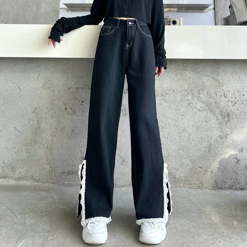 FAKUNT Black Denim Women Autumn High 