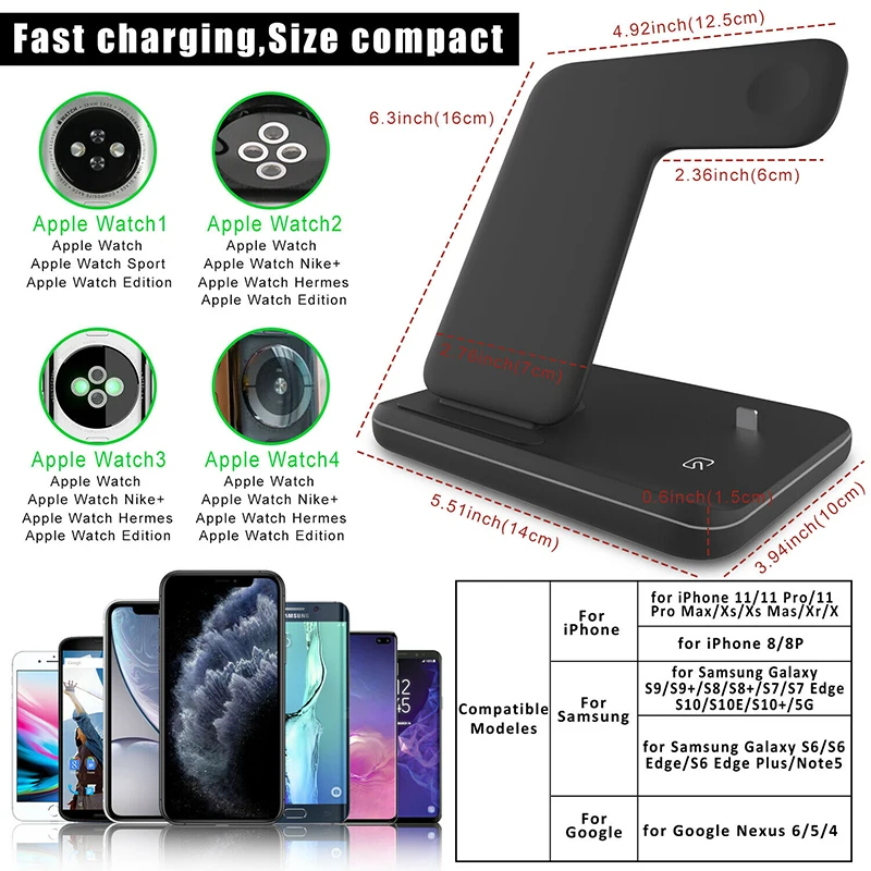 15 Вт Qi Беспроводная зарядная подставка для Iphone 11 Pro X XS MAX XR 8 Plus быстрая зарядная док-станция для Apple Watch 4 3 2 1 Airpods