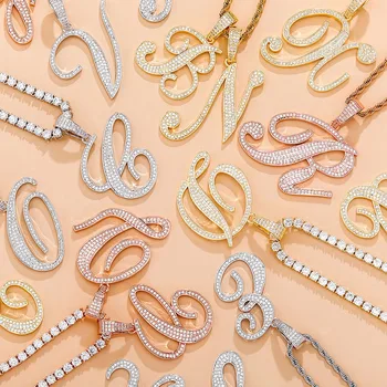 

Hip Hop Prong Setting AAA CZ Stone Bling Iced Out Sign Single Letters Pendants Necklaces for Men Rapper Jewelry Drop Shipping