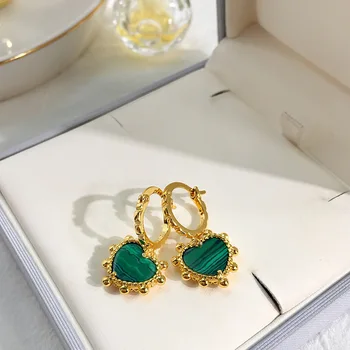 

fashion small green heart golden drop earring for women