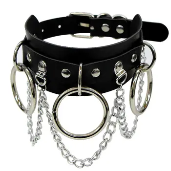 

Black PU Leather Choker Necklace Collar for Women Goth Punk Chain Silver Color Collar Sexy Chocker Necklaces Bondage