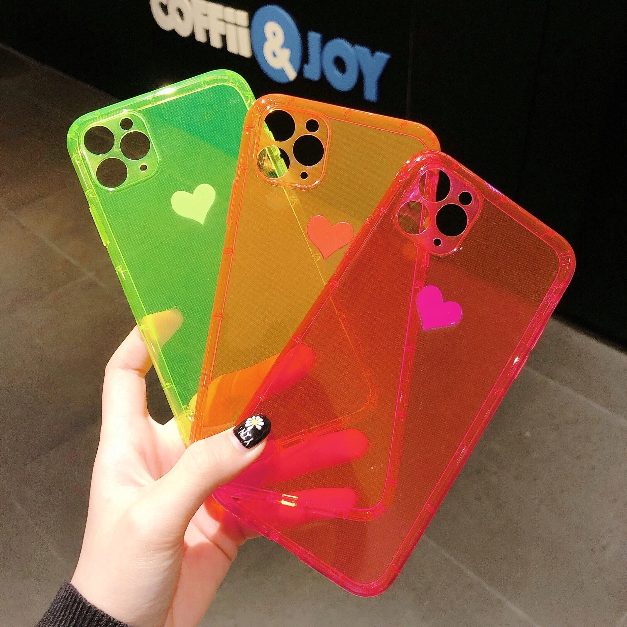 ホロディスプレイハートネオンフッ素 Iphone 11 Pro7 8 プラス Xs 最大 Xr 透明蛍光シリコーン Tpu Iphone11 用カバー Aliexpress Cellphones Telecommunications
