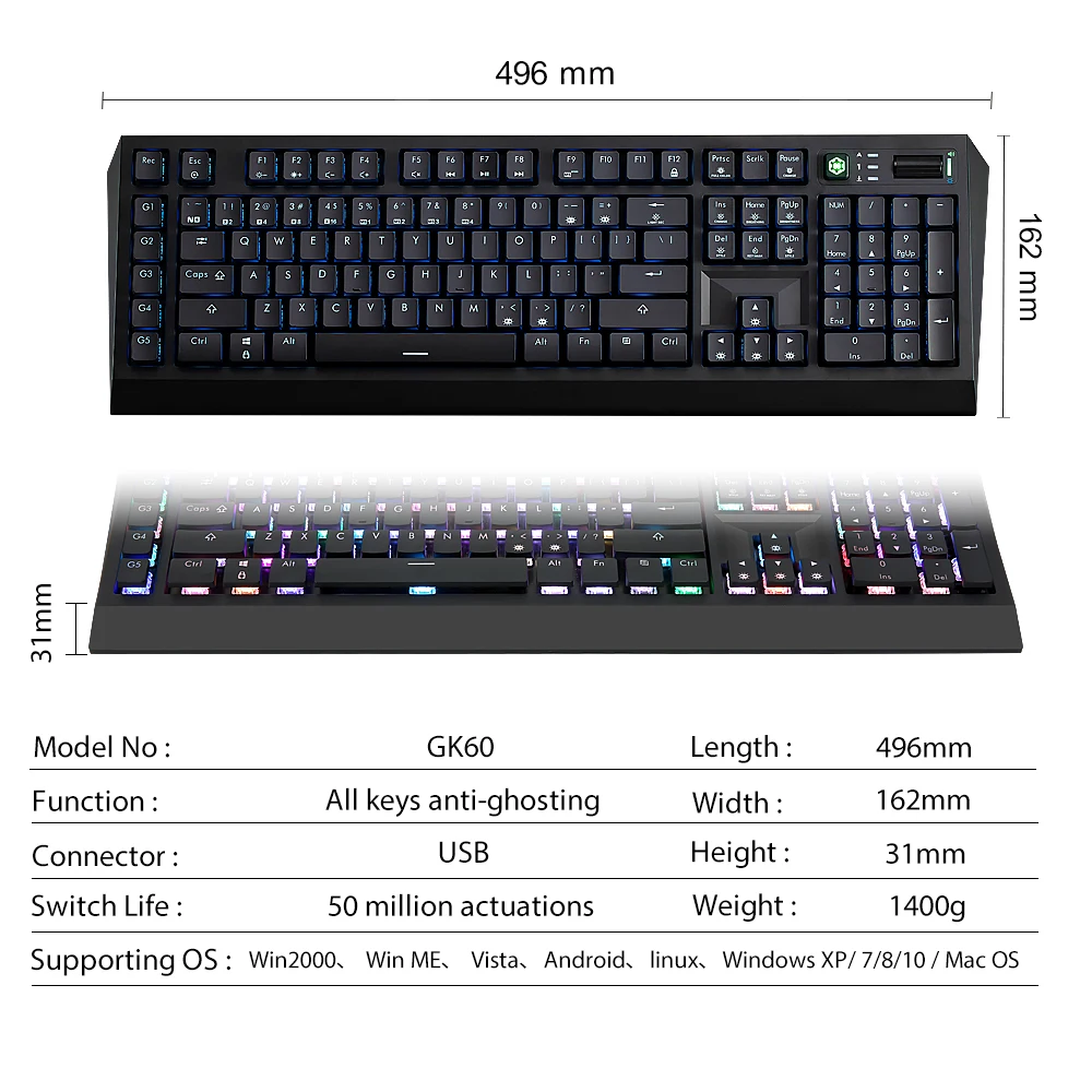 HEXGEARS GK60 RGB подсветка из алюминиевого сплава игровая клавиатура Kailh SUN Switch 104 механическая клавиатура для ПК/Mac/ноутбука