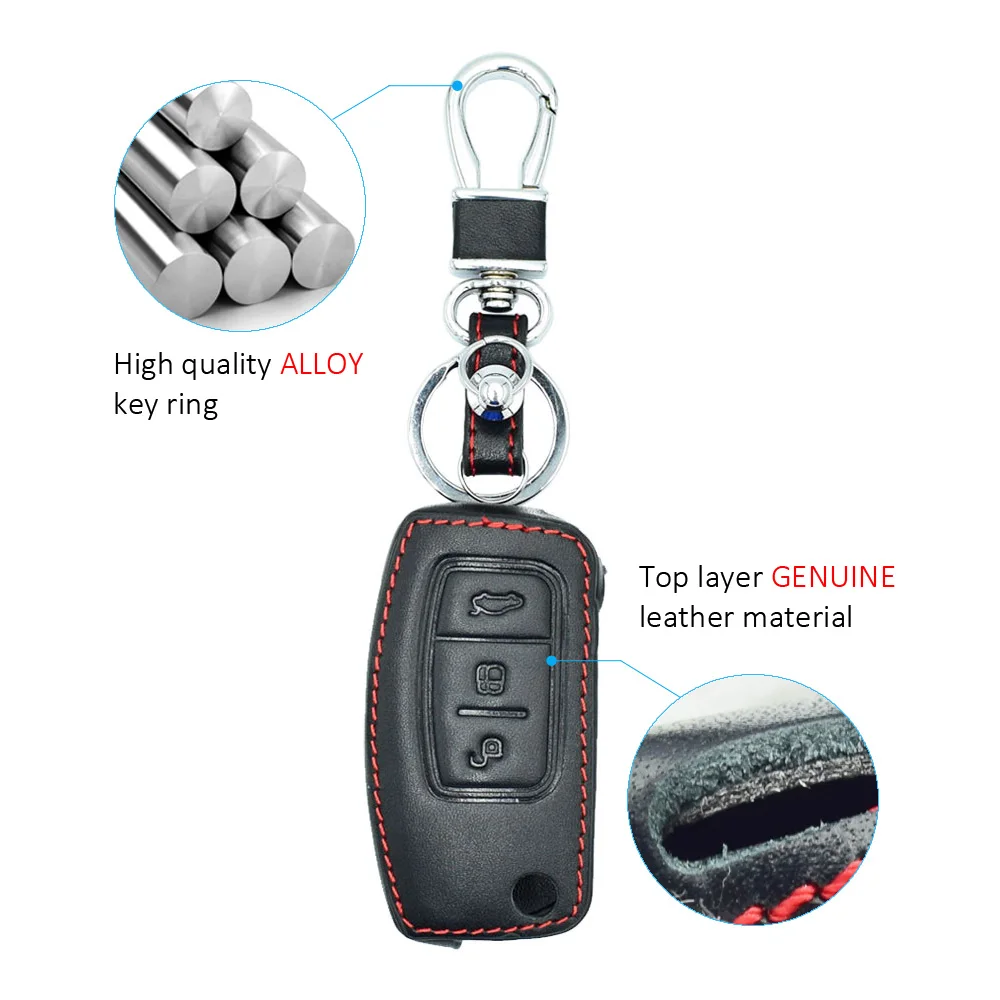 Leather Car Key Case For Ford Fiesta Focus 2 Mondeo Ecosport Kuga