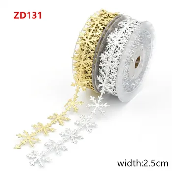 

Gold and silver snowflakes ribbon lace Christmas celebration decorative ultrasonic embossed ribbon 10 meters ZD131