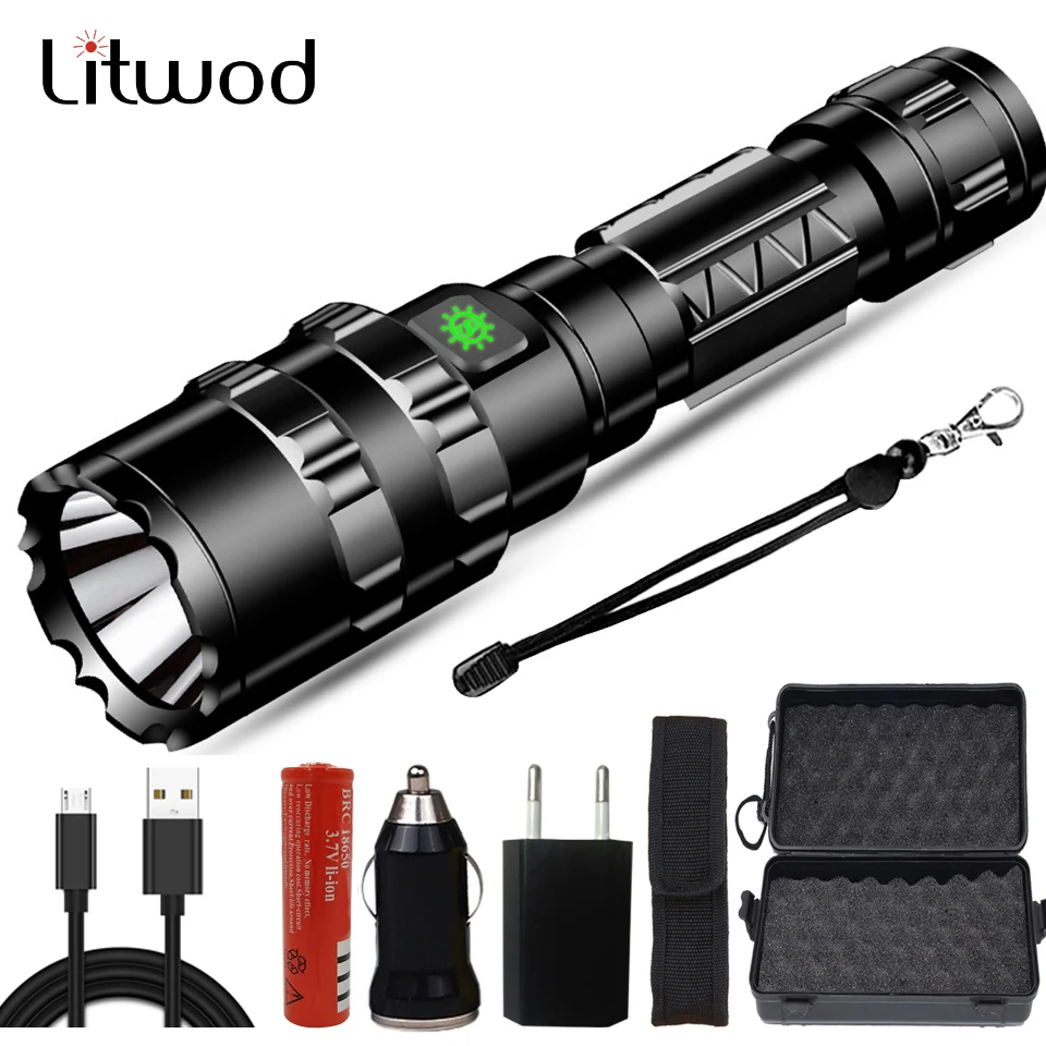 Litwod Z40 USB Перезаряжаемый светодиодный фонарик с фокусировкой 5000 люмен