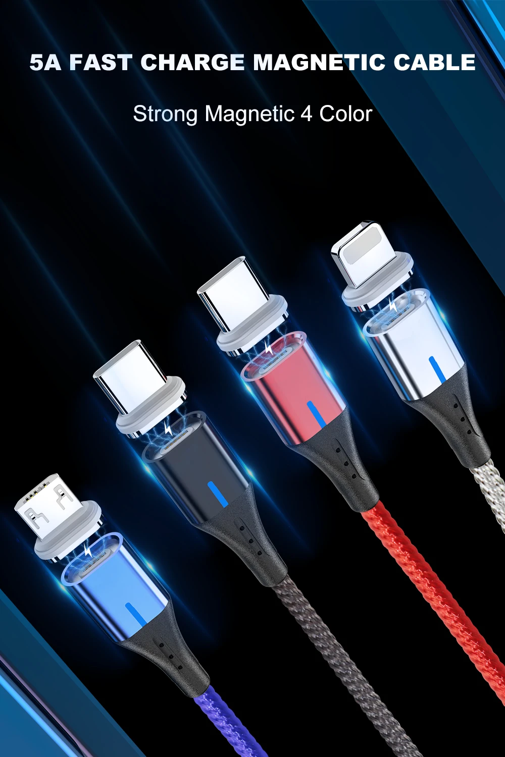 Vanniso 5A Fast Charging Magnetic USB Cable Charger 2m Micro USB Data Cable for iphone X Samsung S8 Huawei Xiaomi mi8 Usb type c