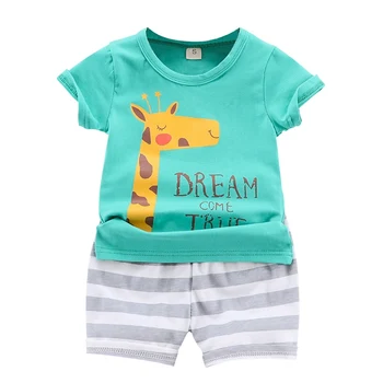 

Baby Boys Short Sleeve Giraffe Pattern T+Shorts Casual Outfits Clothes Set