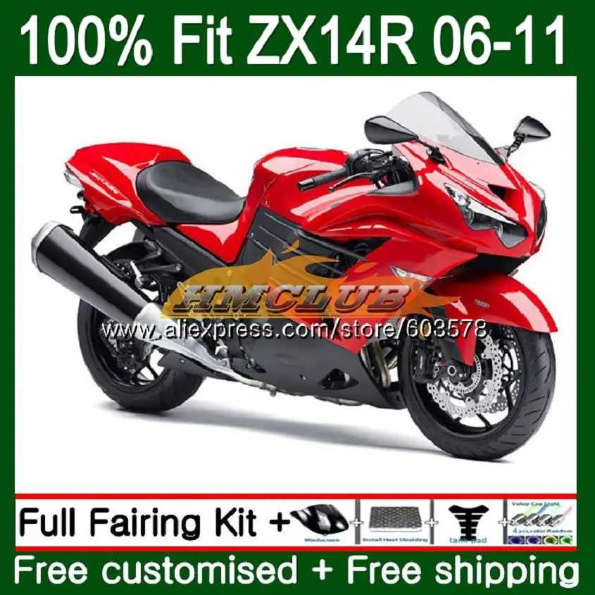 Инъекции для KAWASAKI ZZR1400 ZX 14R 2006 2007 2008 2009 2010 2011 глянцевый красный 113CL. 37 ZX-14R ZX14R 06 07 08 09 10 11 обтекатель - Цвет: No. 1