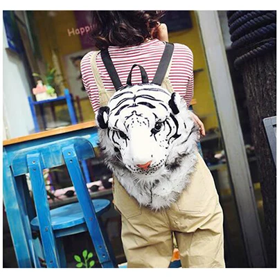 Модный плюшевый рюкзак с 3D головой тигра и Льва, рюкзак с пандой, персональный Унисекс Рюкзак для пары животных, забавная Студенческая дорожная сумка - Цвет: white small