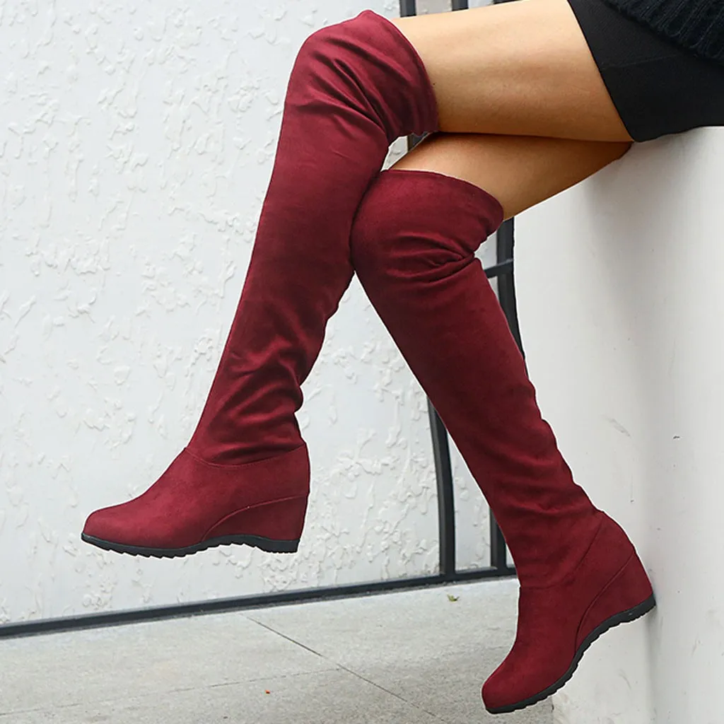 Thigh High Boots Women Winter Over The Knee Boots Women Wedges Shoes Large Size Long Female Boots Flock Bota Feminina