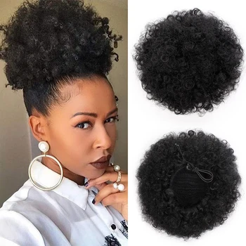 

Vigorous Synthetic Puff Afro Short Curly Chignon Hair Black Drawstring Hair Wrap Hairpiece Fake Hair Extensions
