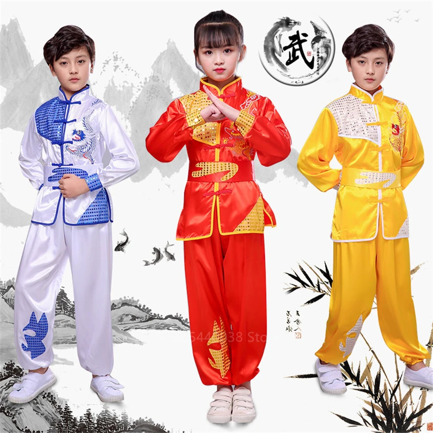 

Traditional Chinese Wushu Clothing Tai Chi Uniform Kids Kungfu Outfits New Year Stage Performance Hanfu Top+pant+bet Costumes