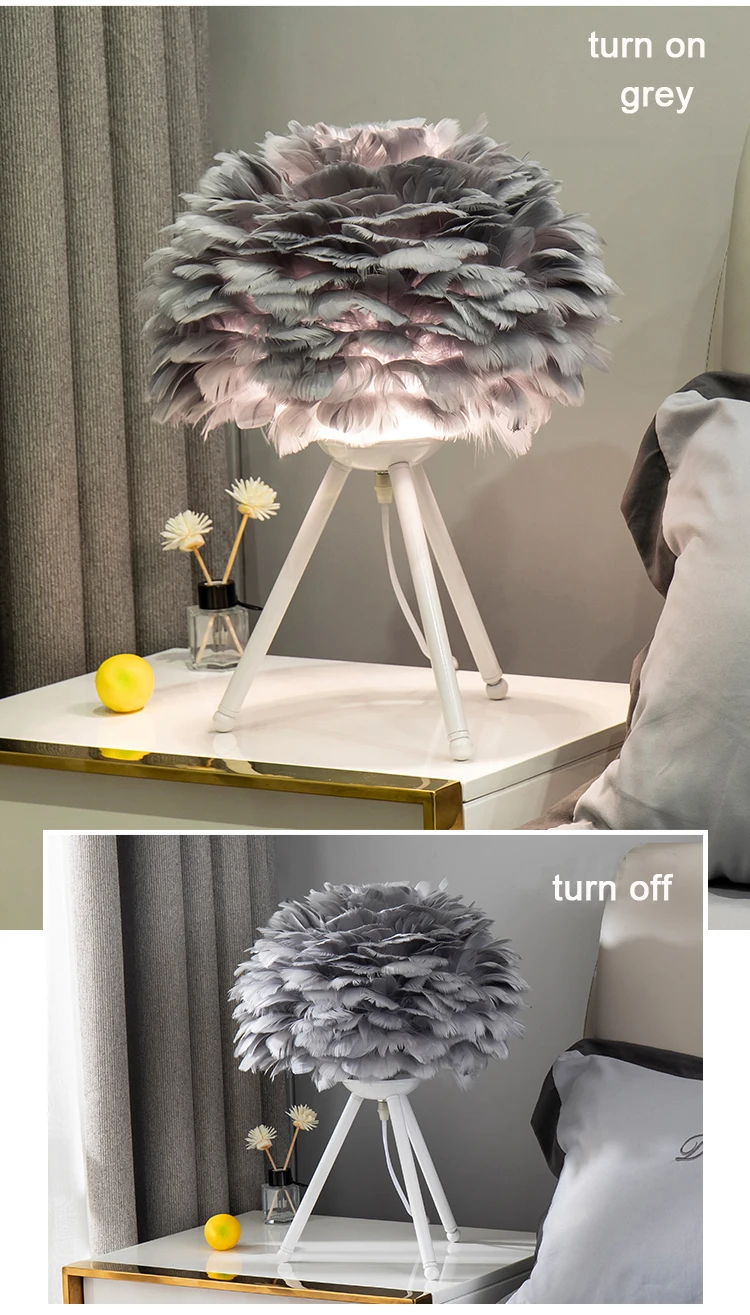 Feather Bedroom Table Lamp Modern Bedside Lamp Living Room Coffee Shop Wedding Christmas Decoration Romantic Goose Feather Lamp