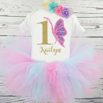 

Customize butterfly first birthday tutu outfit Personalize name age numble Baby Shower girl birthday t shirt cake smash
