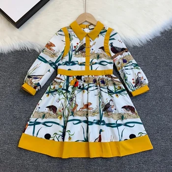

European and American children's wear 2020 autumn new style Long sleeve chain cartoon animal print Baby girl dress