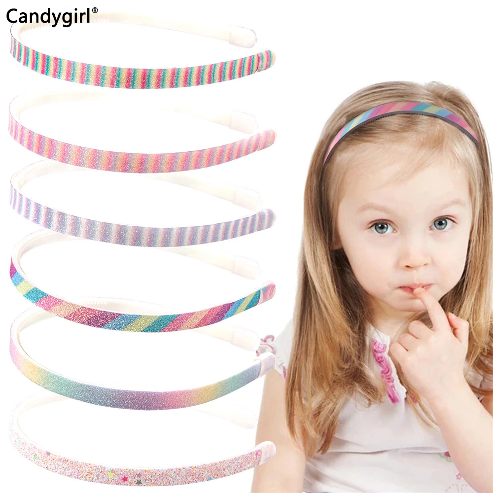 Candygirl Glitter Headbands for Girls Rainbow Sparkly Hair Hoops Different Colors Sequin Colorful Star Hair Bands Accessories pearl hair clip