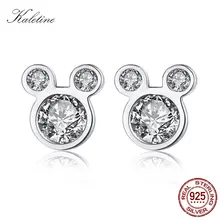 Kaletine 925 пробы серебряные серьги забавные ослепительные милые Куртки с Микки Маусом CZ серьги-гвоздики для женщин маленькая мышь детские ювелирные изделия