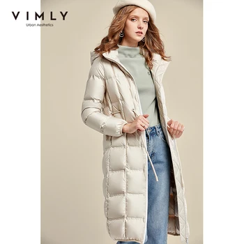 

Vimly Women White Duck Down Jacket Elegant Hooded Solid Zipper Thick Warm Coat Autumn Winter Vintage Female Overcoat 50018