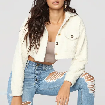 

Fashion thick solid color lapel long sleeve women's cardigan tide solid color