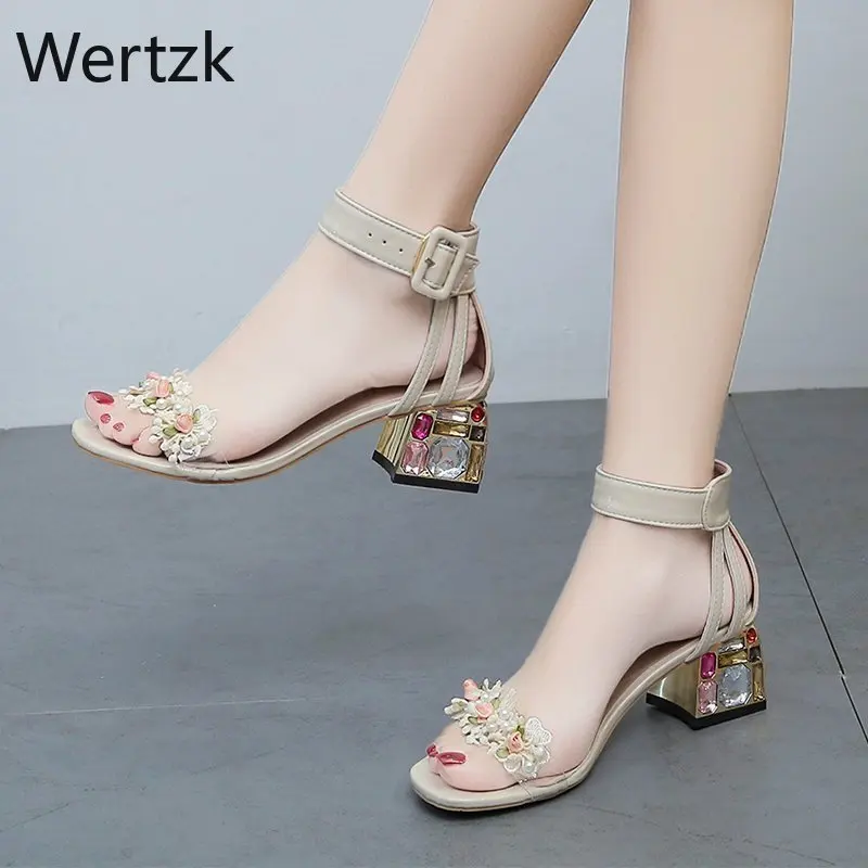 Summer New Rhinestone Women's Sandals Female High Thick Heel Korean Version of Fashion Diamond | Обувь