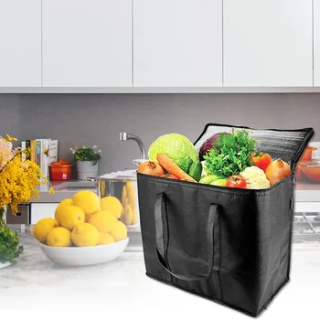 

2pcs Shopping Washable Foldable Reusable Storage Portable Insulated Grocery Bags Free Standing Durable Zipper Closure Heavy Duty