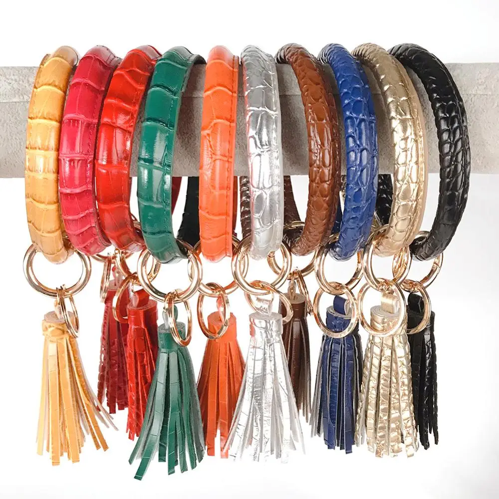 

Fashion Multiful Tassel Designer Keychain Leather Wrist Key Chain Ring O Circle Wristlet Keychain For Women Girls Car Key Chains