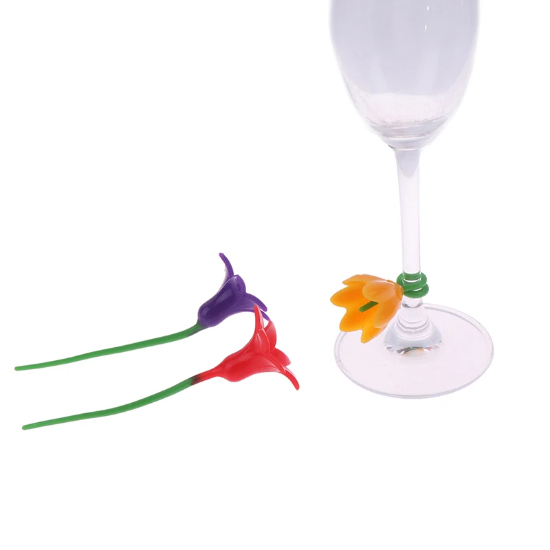 6pcs Flowers Wine Cup Marker Silicone Label Party Dedicated Glass Cup Recognizer Tools for Wine Glass(Random