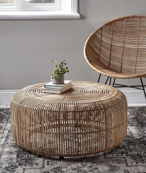 

Modern minimalist style hand-woven rattan round coffee table