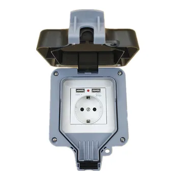 

IP66 Weatherproof Waterproof Outdoor 16A EU Standard Wall Power Socket With Dual USB Charging Port 2.1A Output