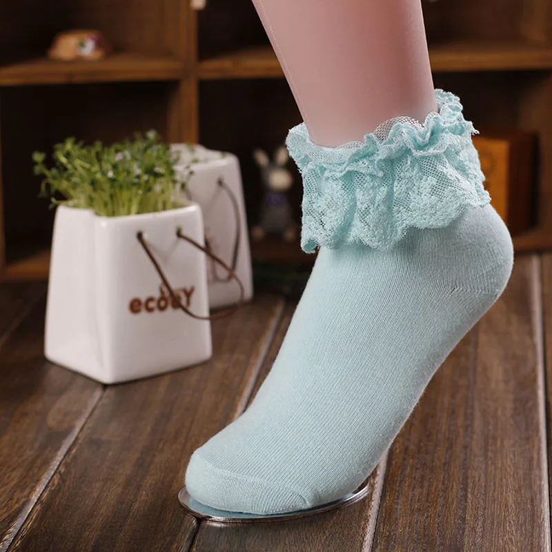 Новые хлопковые Женские винтажные Кружевные Гофрированные короткие носки с оборками хлопковые носки принцессы для девочек зимние носки женские chaussette haute# W