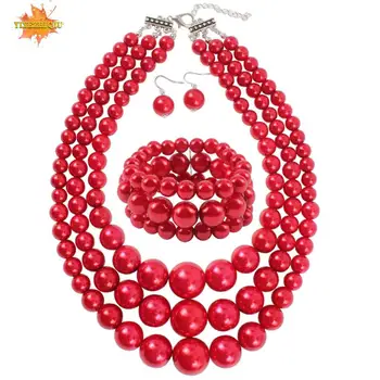 

African Jewelry Set Fashion Classic Personality Wild Imitation Pearl Multi-layer Necklace Bride Suit Exaggeration Jewelry Sets