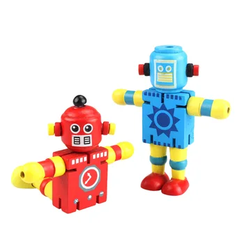 

Children Wood Robot Early Education Toy Creative Building Blocks Toy Wooden Transformation Elastic Robot