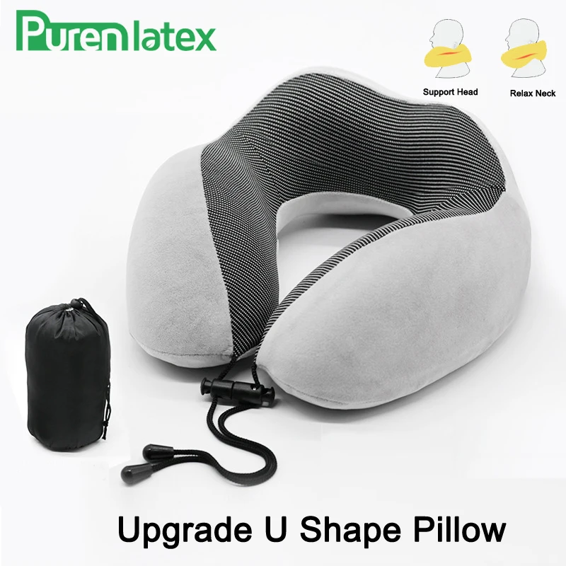 

PurenLatex Upgraded U-Shaped Travel Pillow Neck Memory Foam Portable Support Protect Cervical Spine Office Airplane Cushion