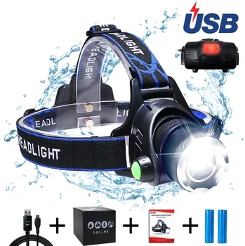 

Aukelly LED headlamp fishing headlight 6000 lumen T6 4 modes Zoomable Cap Head Torch Waterproof flashlight Head lamp use 18650