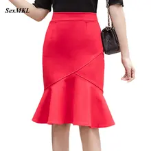 Женская сексуальная юбка красного цвета размера плюс,, модная зимняя юбка с высокой талией, облегающая, офисная, для девушек, Русалка, черная юбка, Jupe Femme